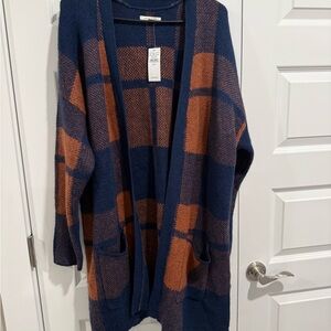 American Eagle Outfitters Blue and Brown Plaid Cardigan